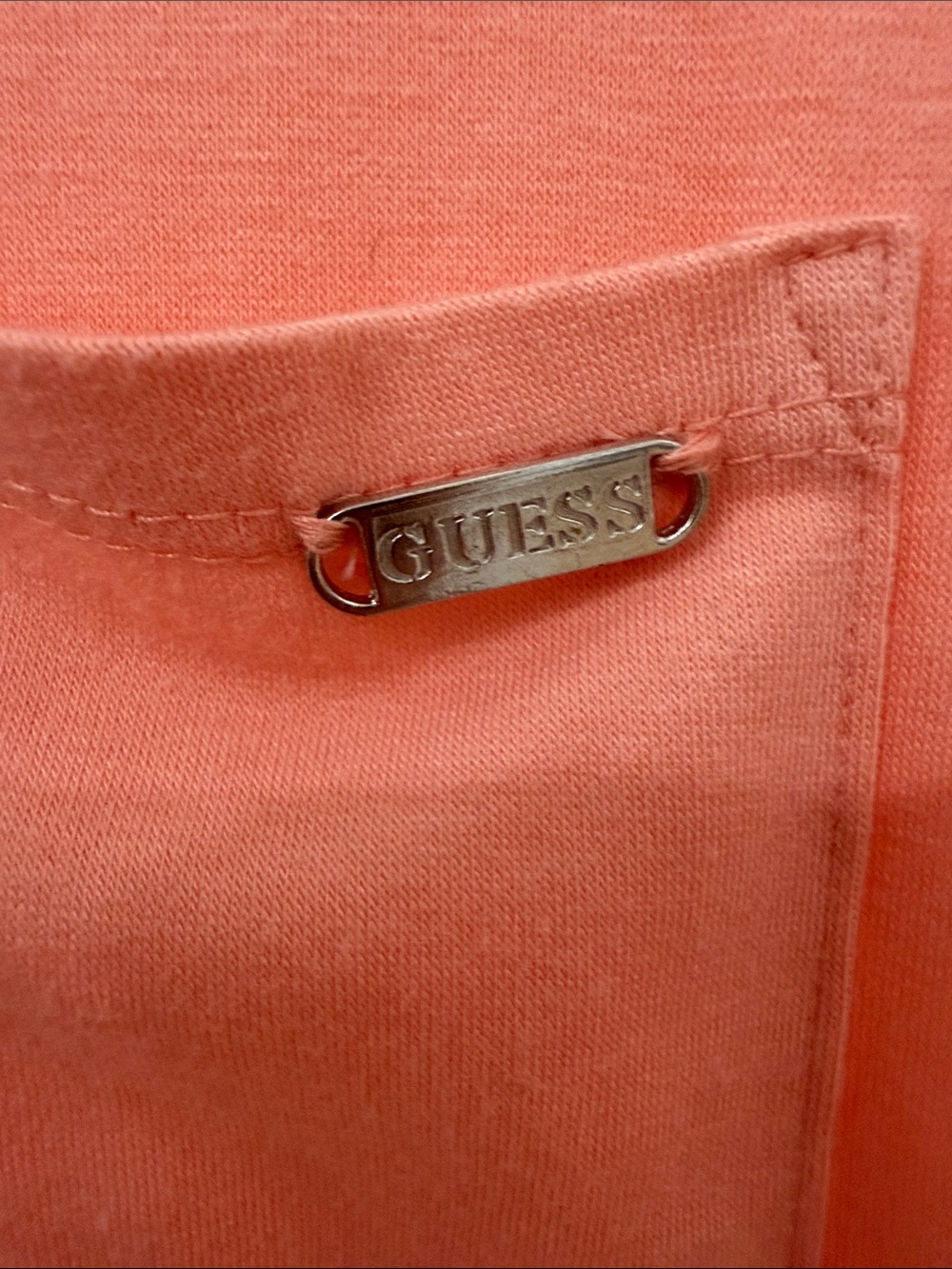 GUESS Peach Scoop Neck Short Sleeve Tee with Chest Pocket